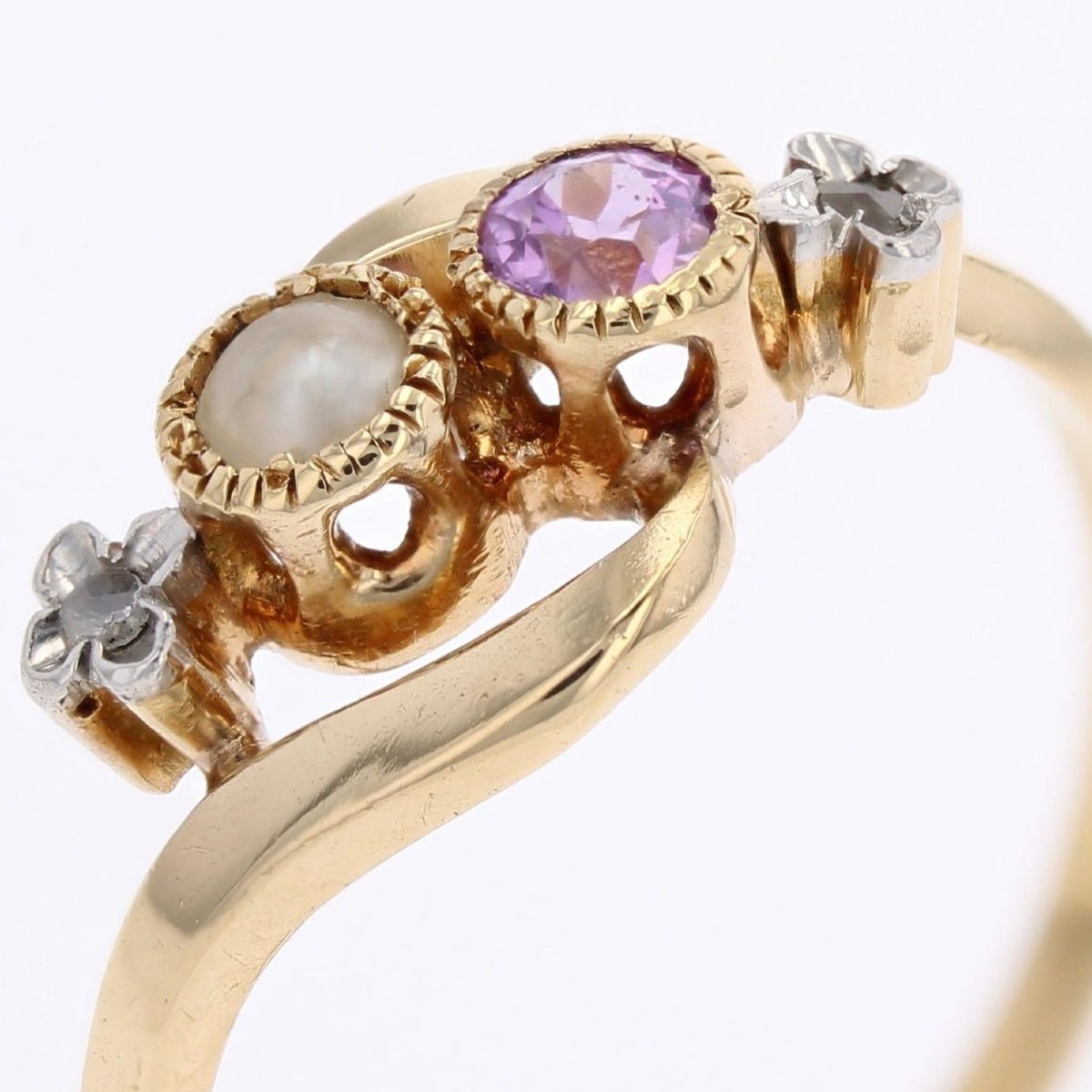 Bague toi et moi perle fine saphir rose et diamants-photo-5