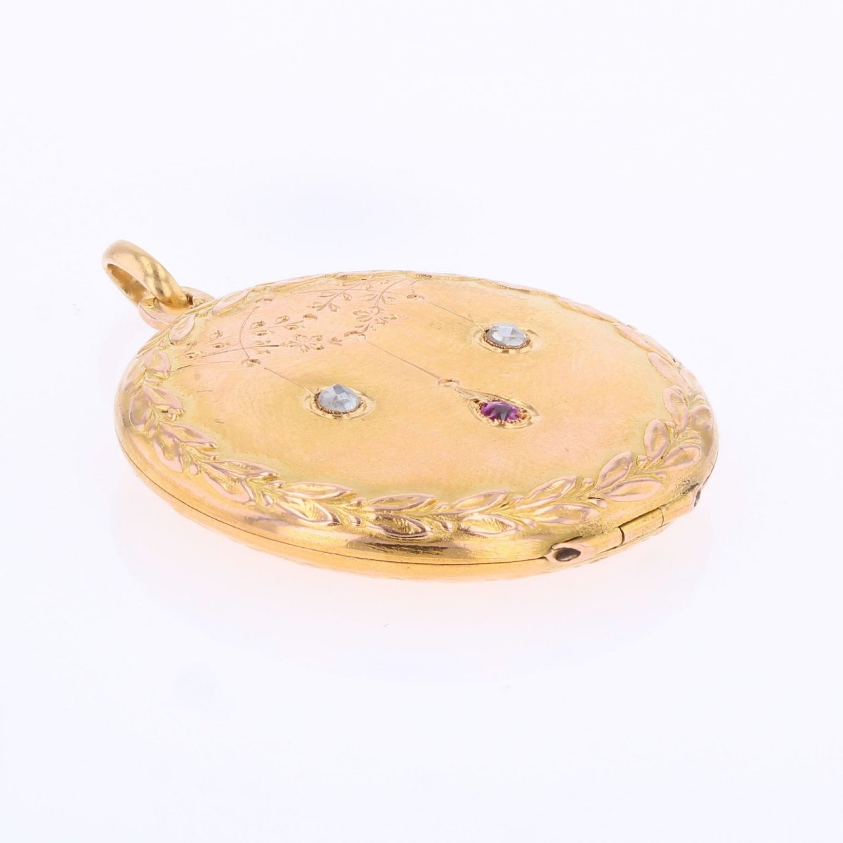 Médaillon ancien or rose rubis diamants-photo-5
