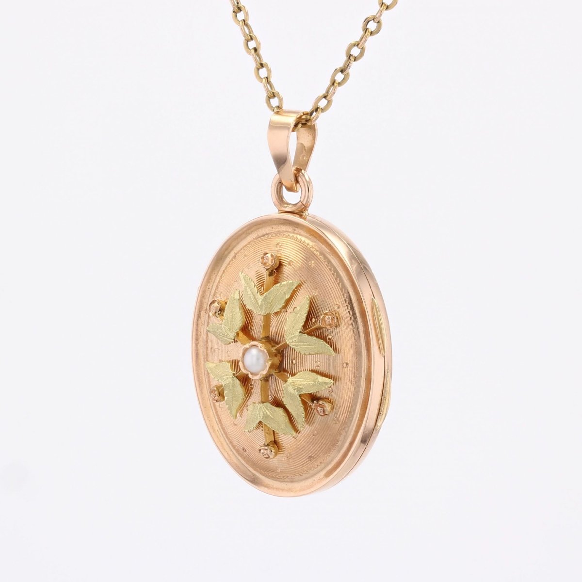 Antique Oval Pearl And 2 Gold Pendant-photo-4