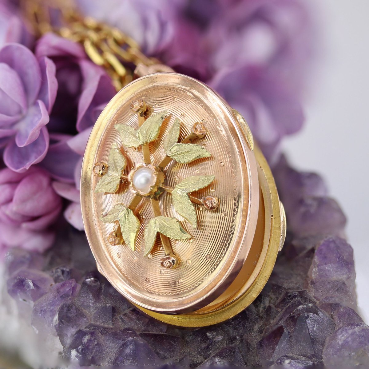 Antique Oval Pearl And 2 Gold Pendant-photo-6