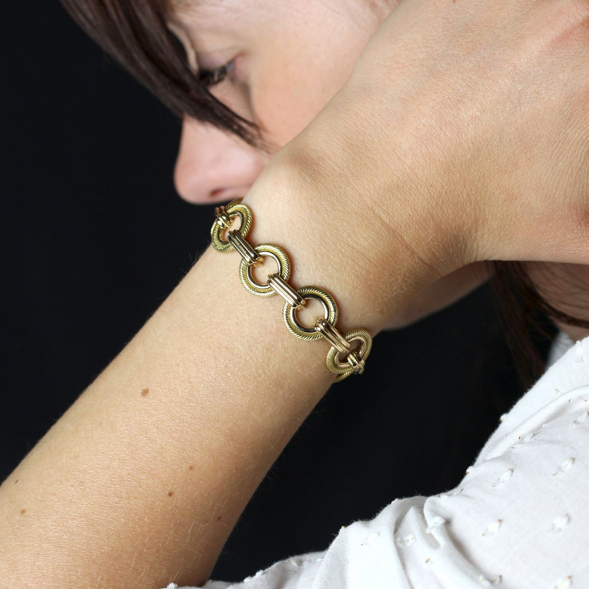 Vintage Rose Gold Bracelet With Round Links-photo-2