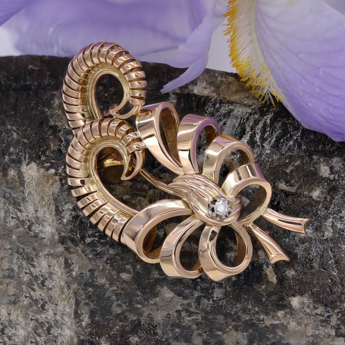 Retro Rose Gold Diamond Brooch-photo-5