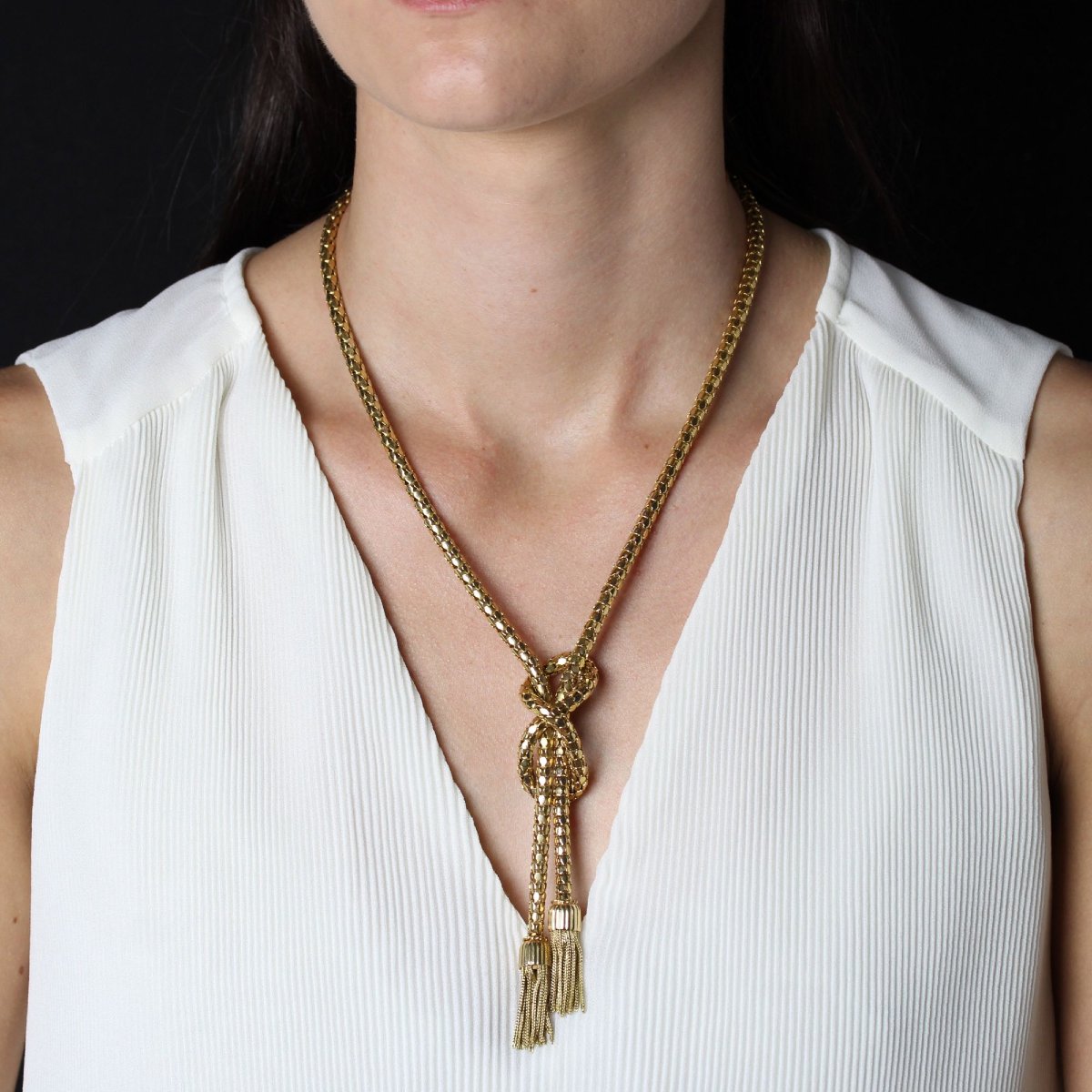 Collier en or maille orvet et ses pompons d'or-photo-2