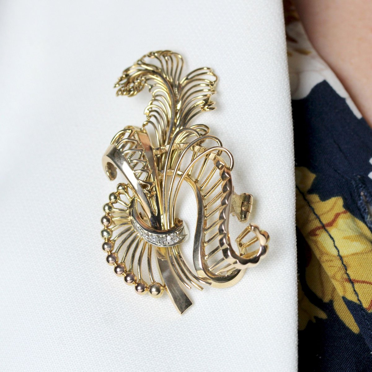Vintage Yellow Gold And Diamond Brooch-photo-3