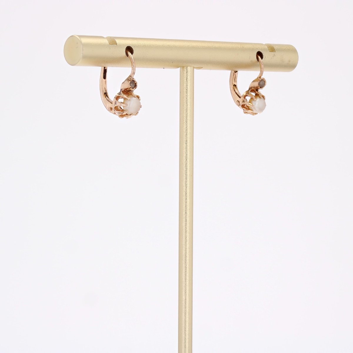 Small Antique Sleeper Earrings With Fine Pearls And Diamonds-photo-1