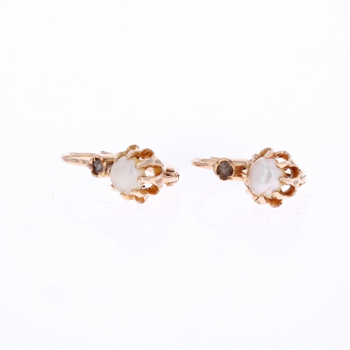 Small Antique Sleeper Earrings With Fine Pearls And Diamonds-photo-3