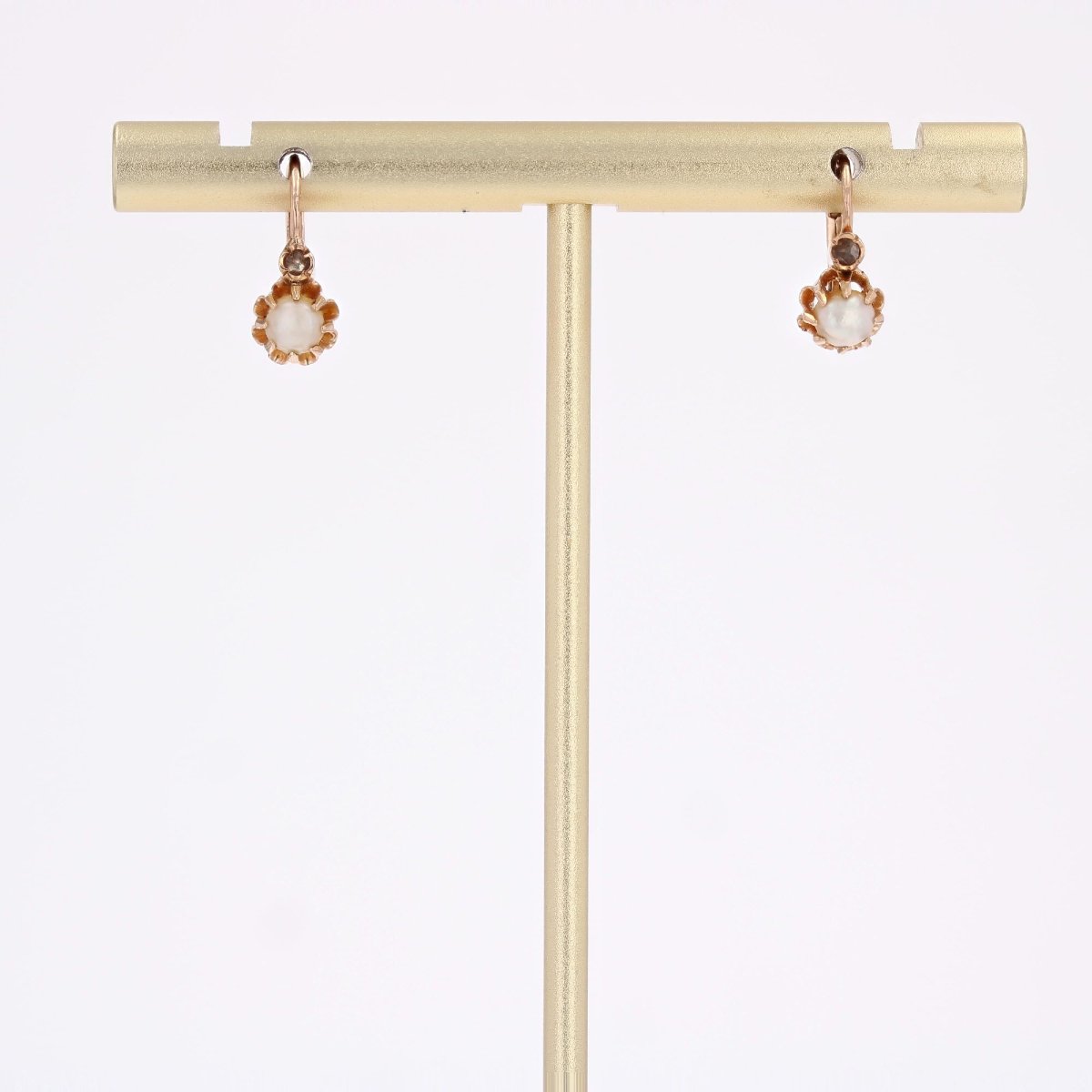 Small Antique Sleeper Earrings With Fine Pearls And Diamonds-photo-4