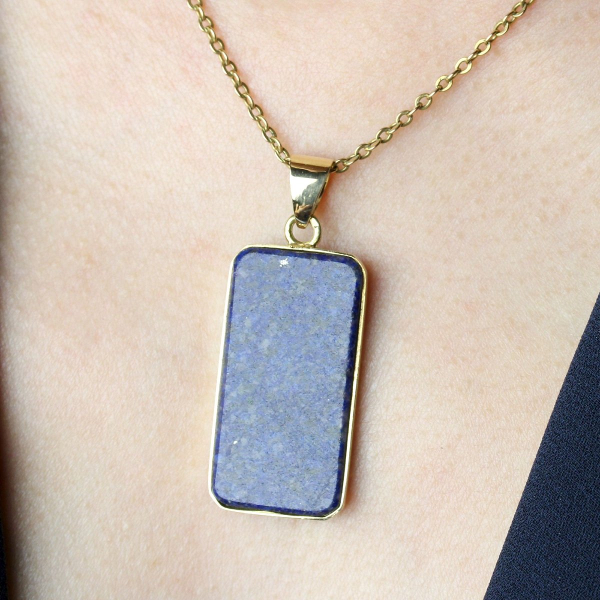 Pendentif plaque lapis lazuli or jaune-photo-2