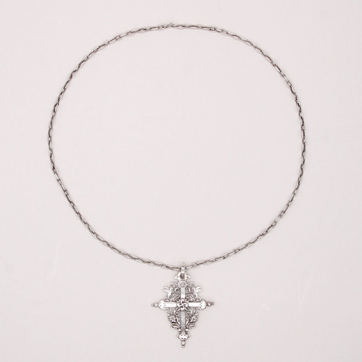Antique Silver Basque Cross And Its Chain-photo-4