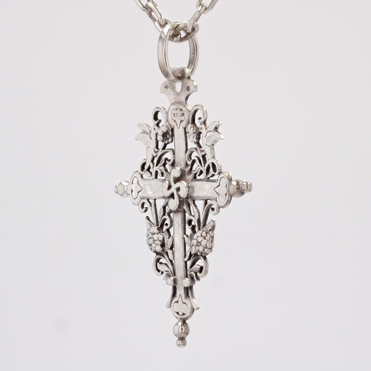 Antique Silver Basque Cross And Its Chain-photo-2