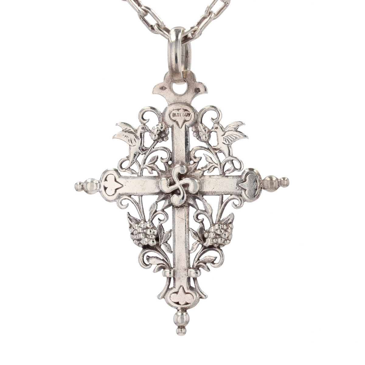 Antique Silver Basque Cross And Its Chain