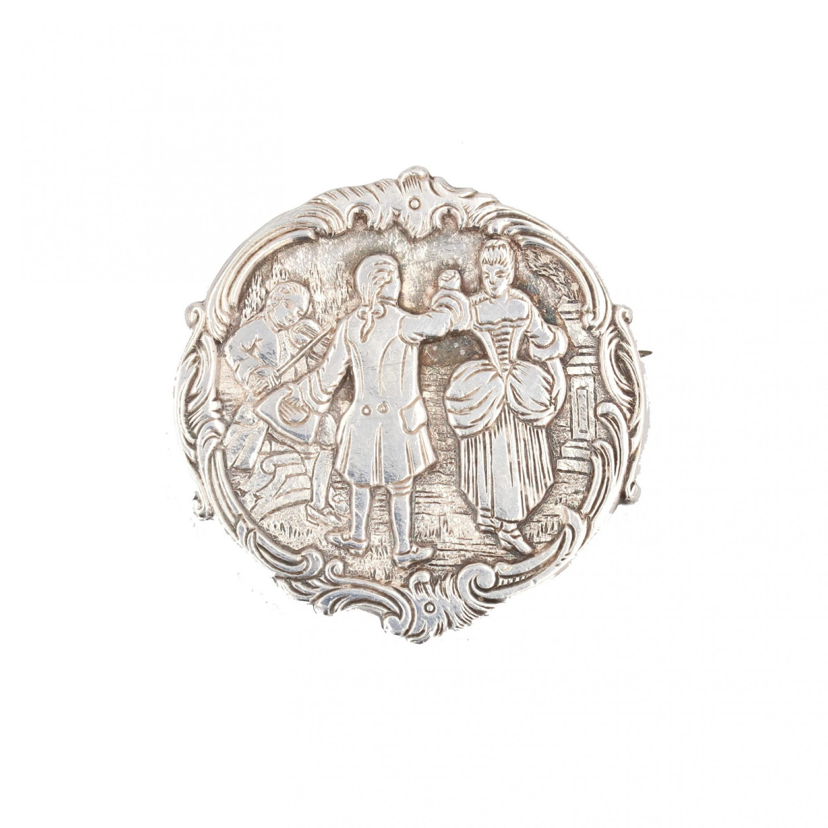 Baroque Dance Scene Silver Brooch