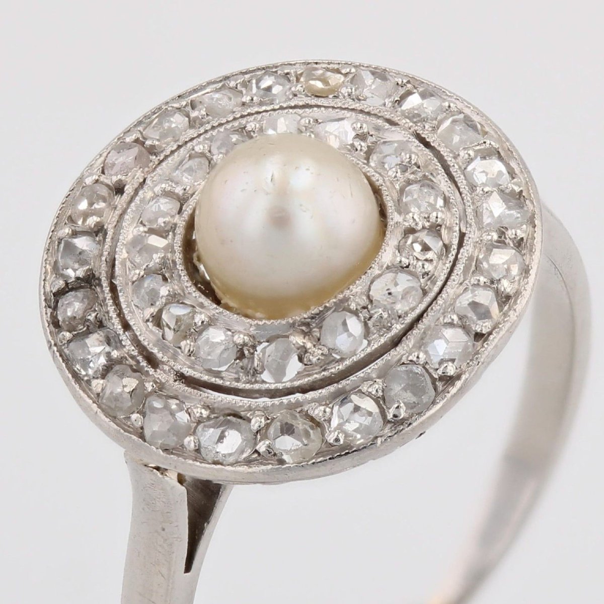 Bague ancienne ronde perle fine et diamants-photo-5