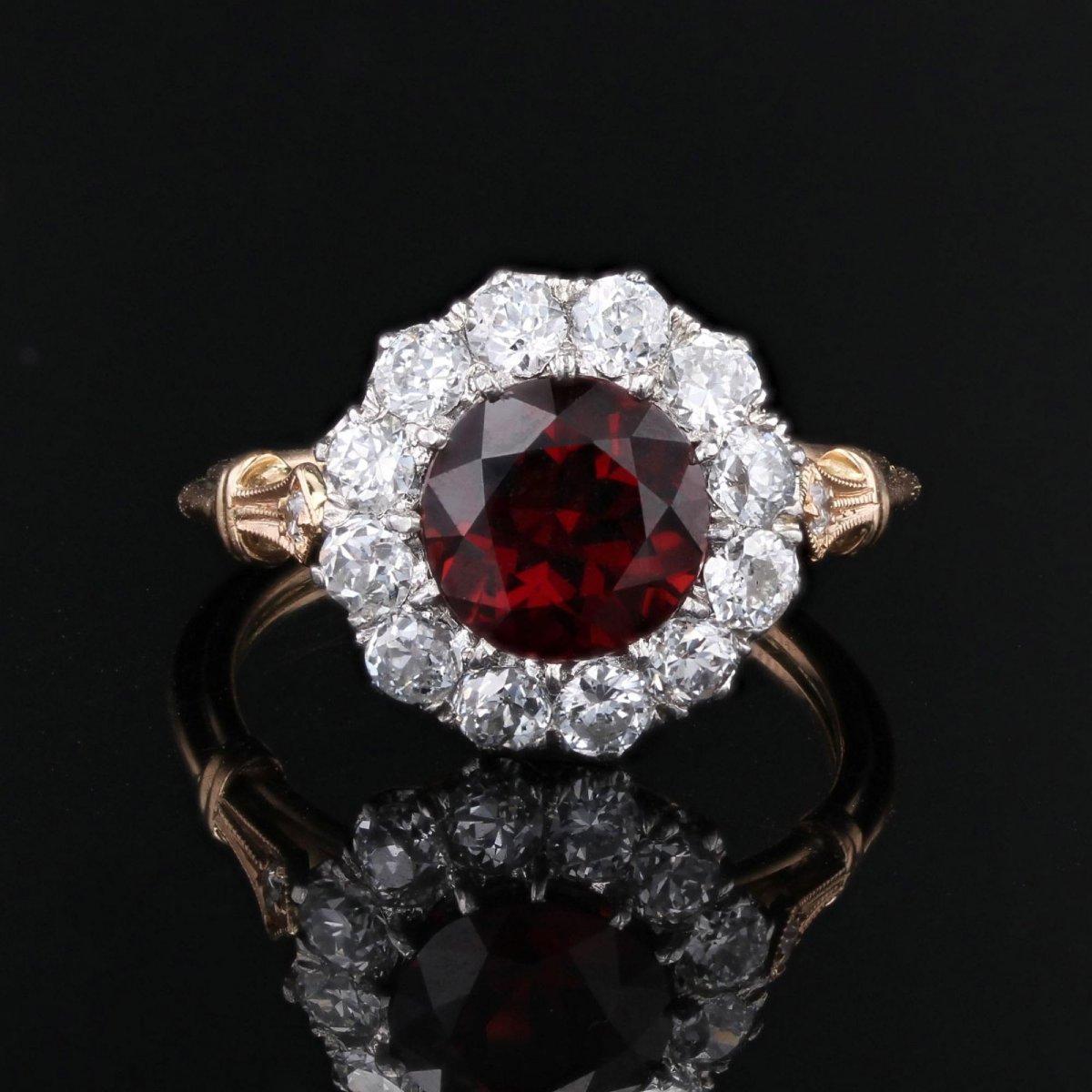 Bague marguerite grenat rhodolite et diamants-photo-1
