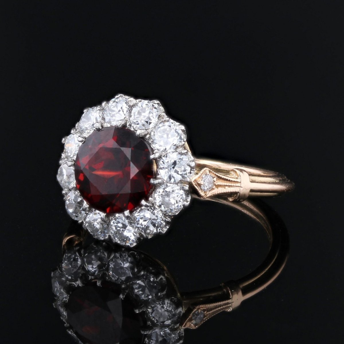 Bague marguerite grenat rhodolite et diamants-photo-3