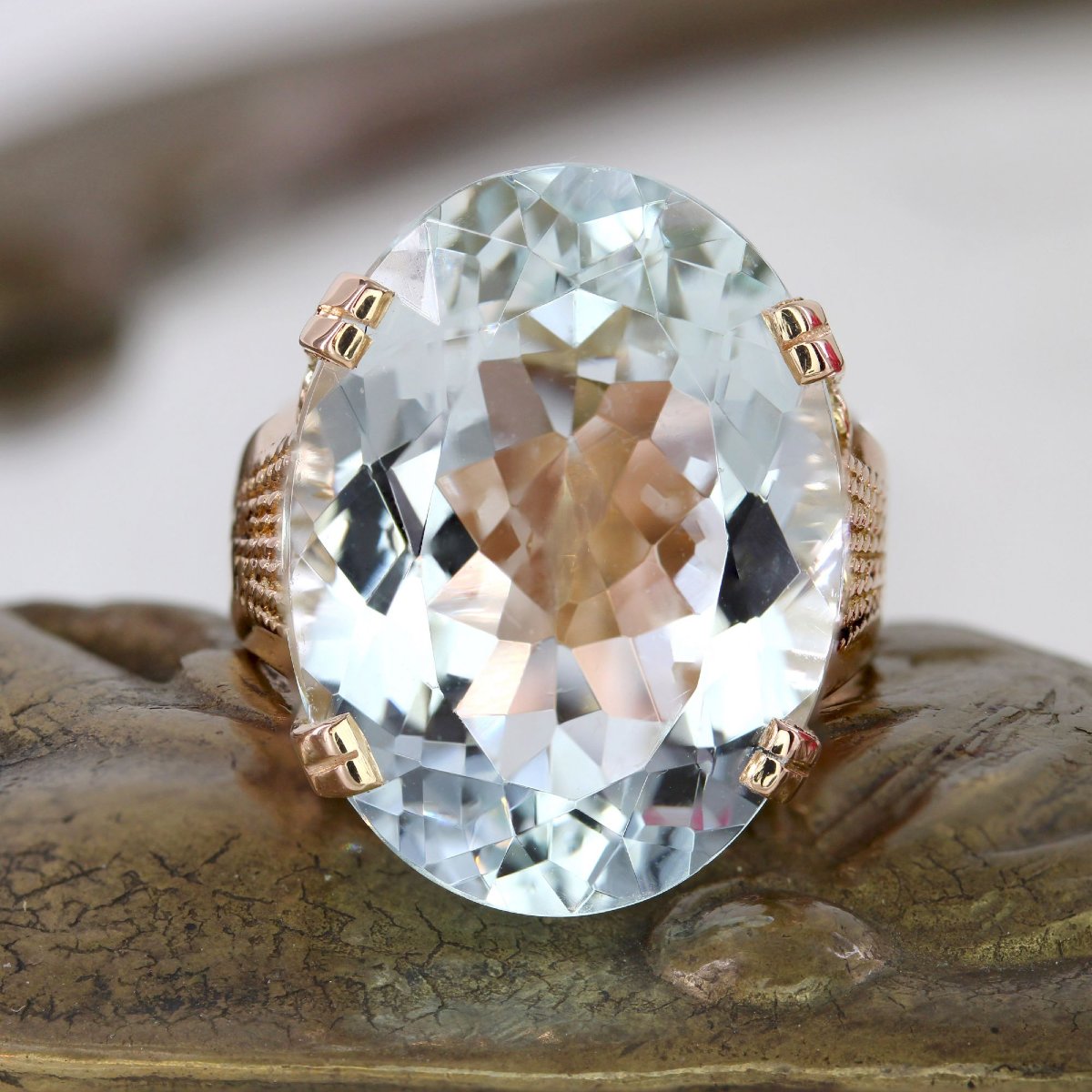 Vintage Rose Gold Aquamarine Ring-photo-3