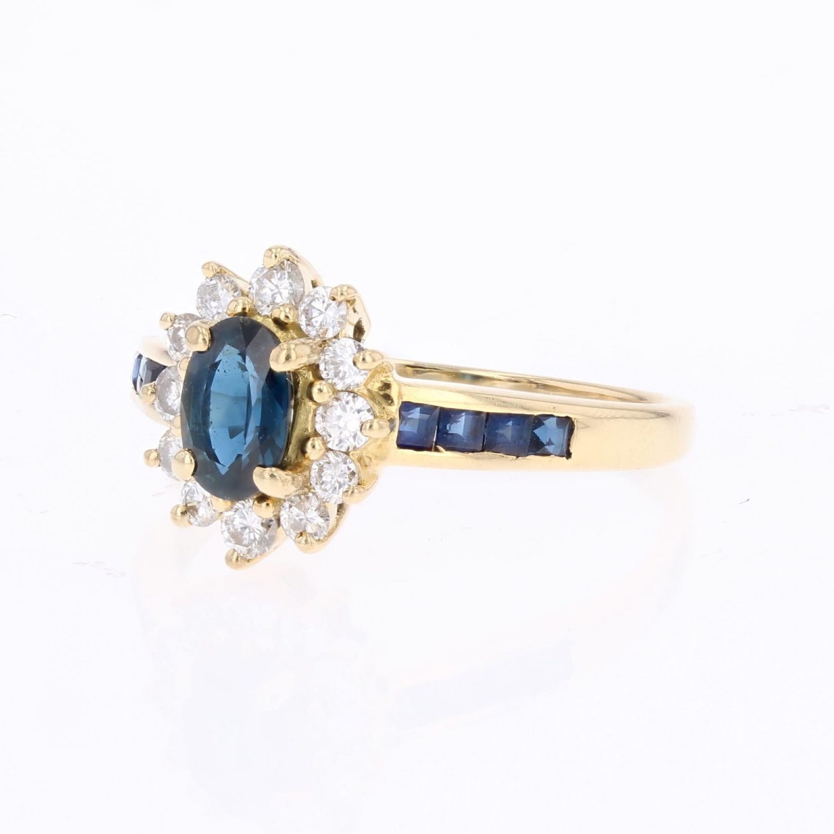 Daisy Ring With Sapphires, Diamonds And Calibrated Sapphires-photo-4