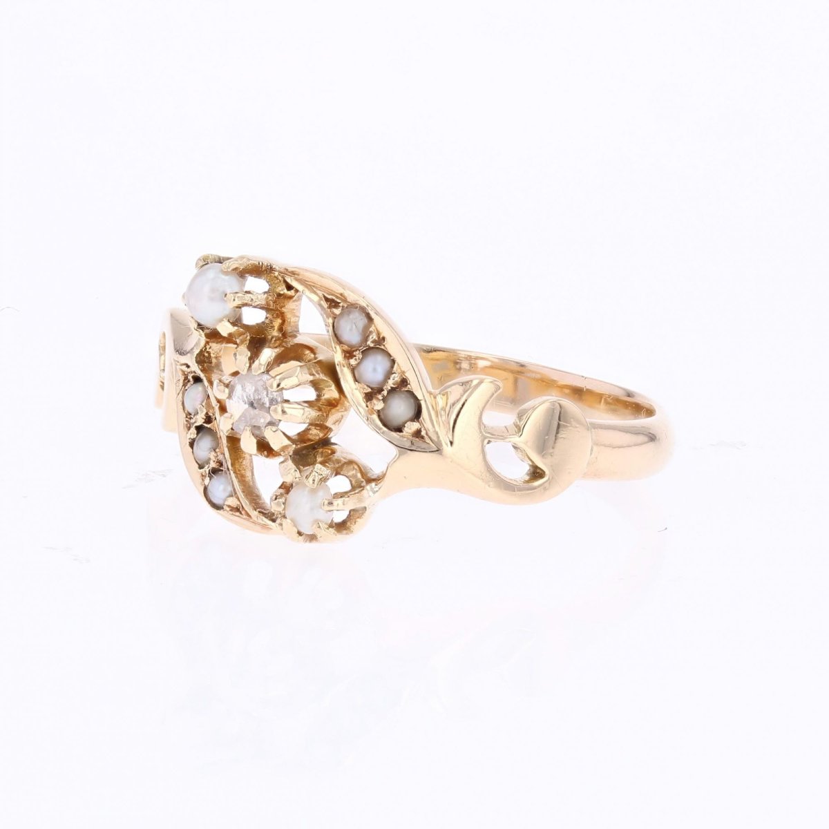 Bague ancienne perles fines et diamant taillé en rose-photo-4