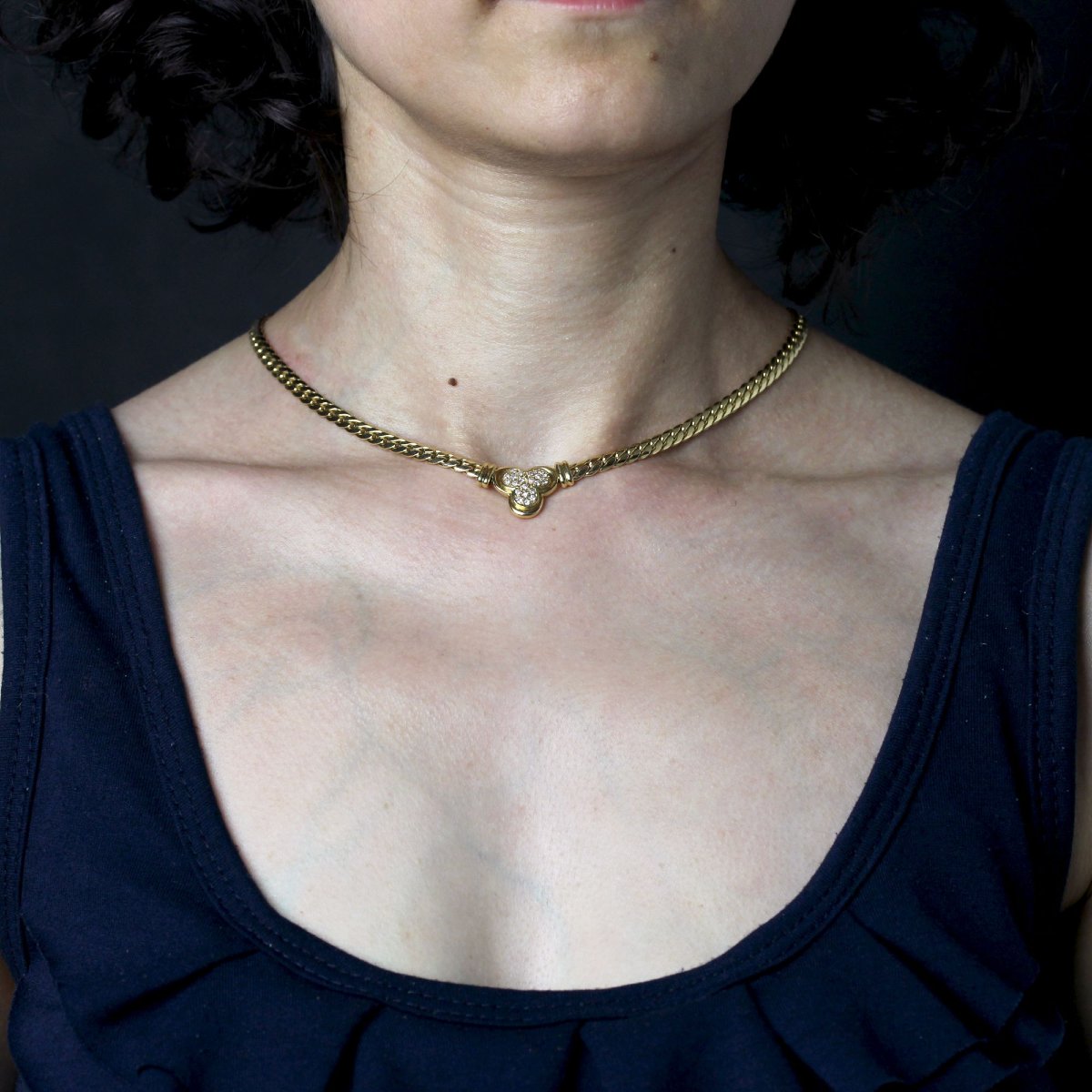 Collier occasion or jaune et trèfle de diamants-photo-2