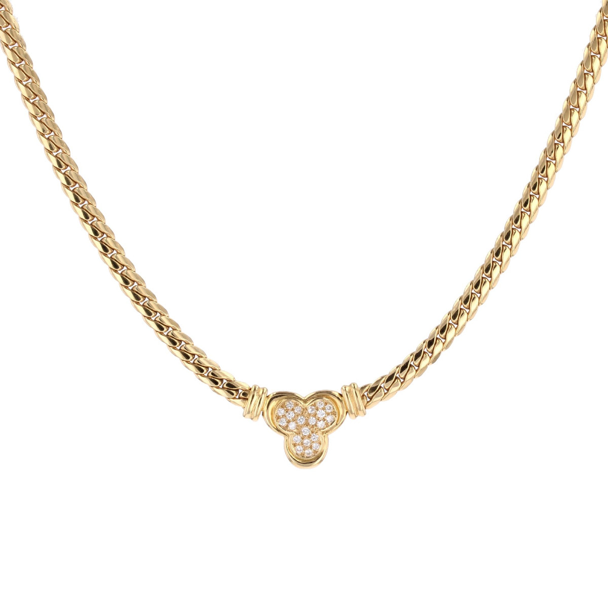 Collier occasion or jaune et trèfle de diamants