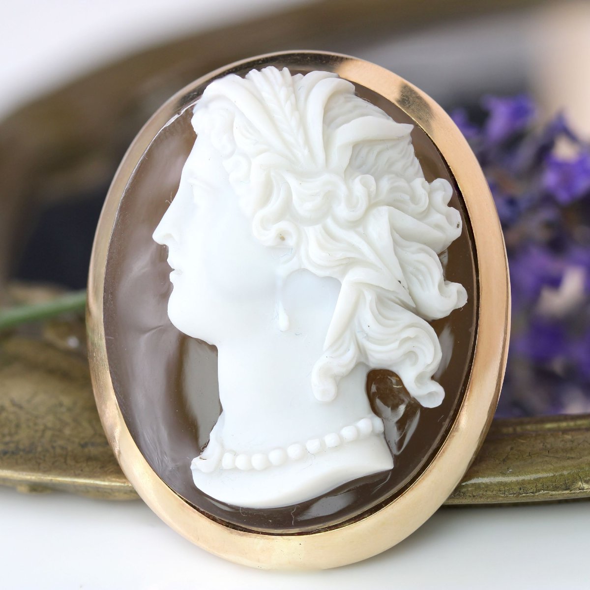 Broche ancienne camée sur agate-photo-3