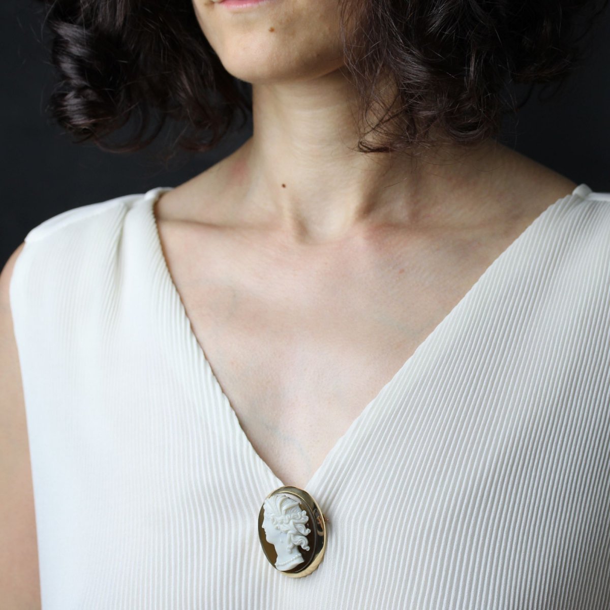 Broche ancienne camée sur agate-photo-3