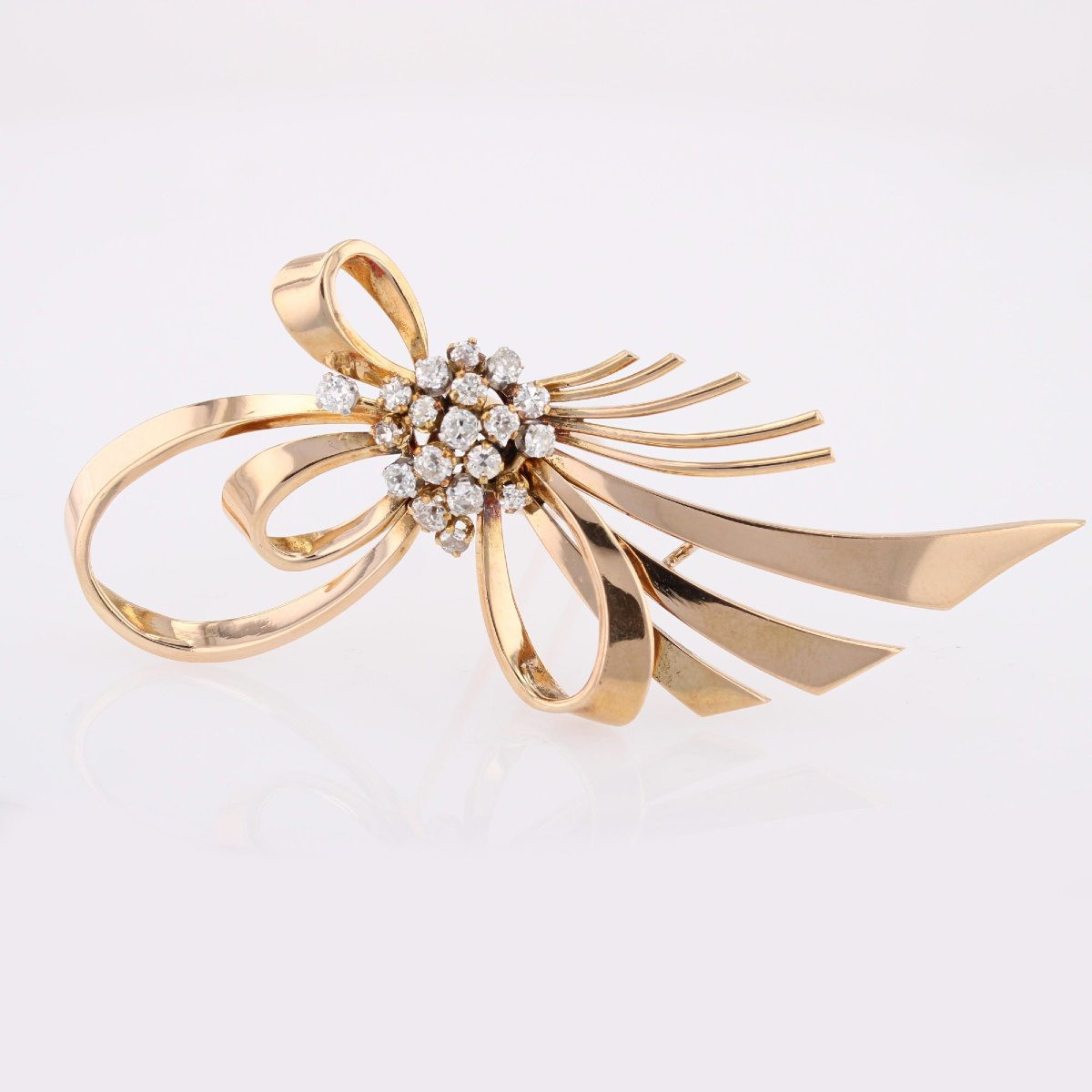 Vintage Rose Gold And Diamond Bow Brooch-photo-4