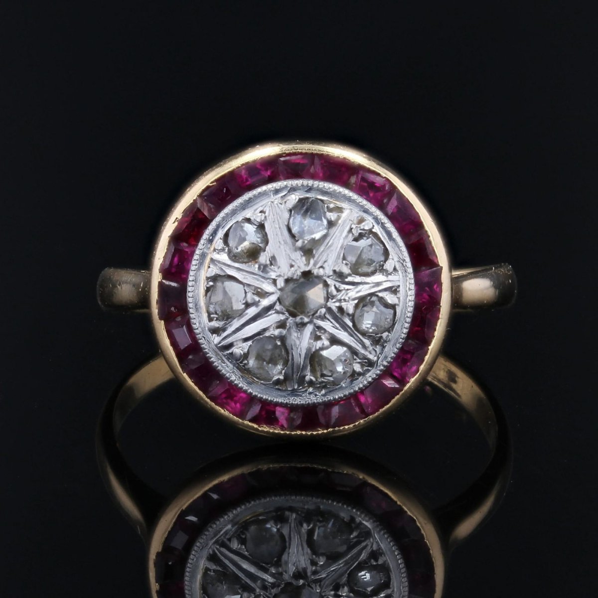 Antique Round Ring With Rose-cut Diamonds And Calibrated Rubies-photo-1