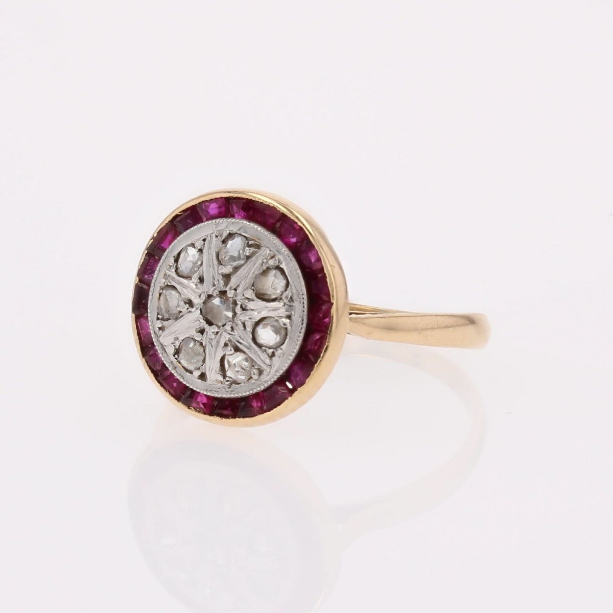 Antique Round Ring With Rose-cut Diamonds And Calibrated Rubies-photo-5