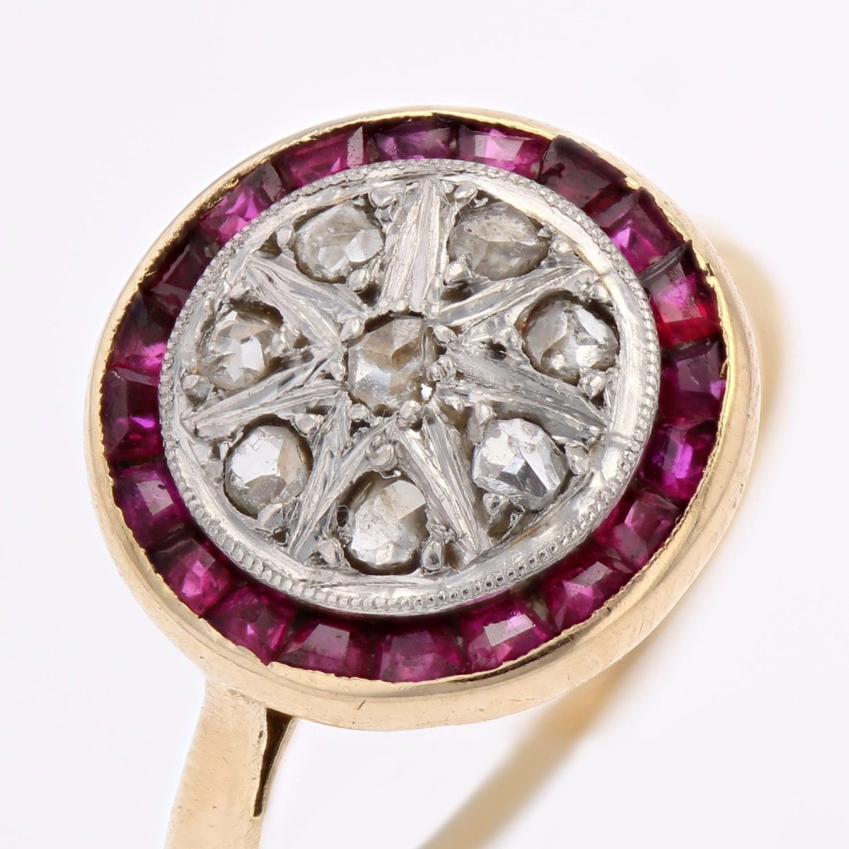 Antique Round Ring With Rose-cut Diamonds And Calibrated Rubies-photo-6