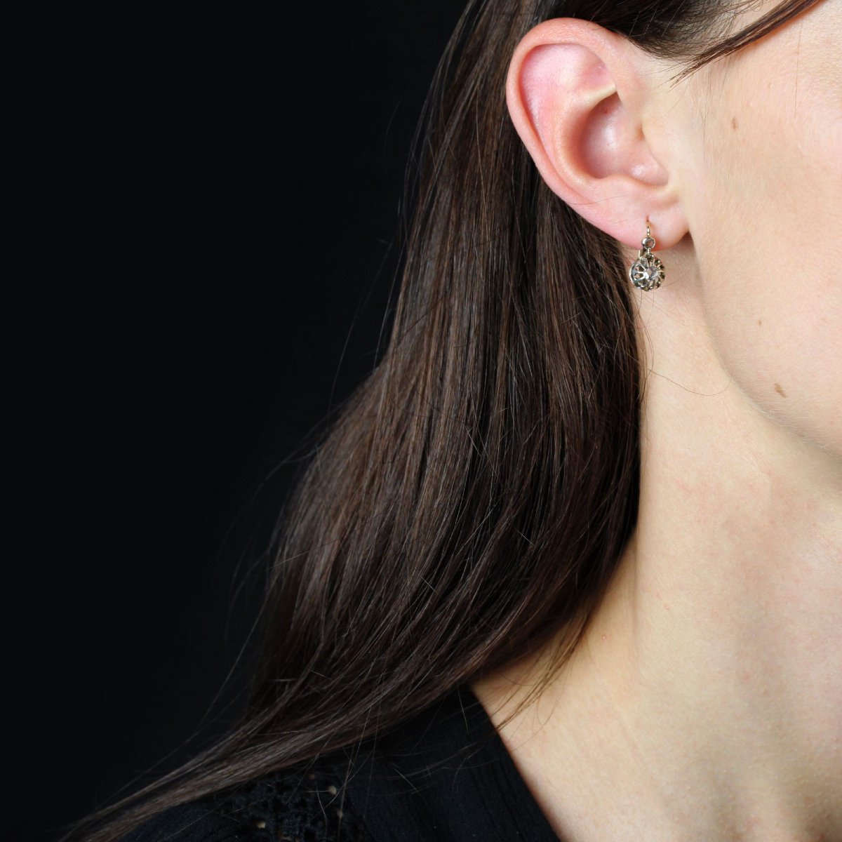 Boucles d'oreilles trembleuses diamants taillés en rose-photo-2