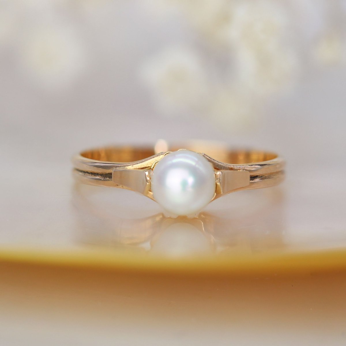 Bague solitaire or jaune perle de culture-photo-3