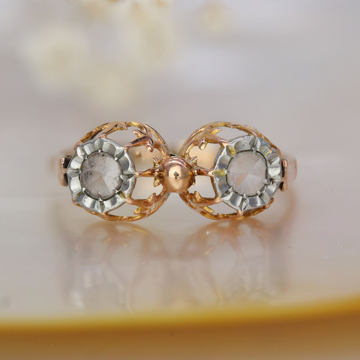 Bague ancienne or rose duo diamants taillés en rose-photo-3