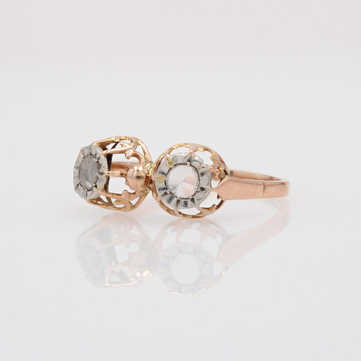 Bague ancienne or rose duo diamants taillés en rose-photo-4