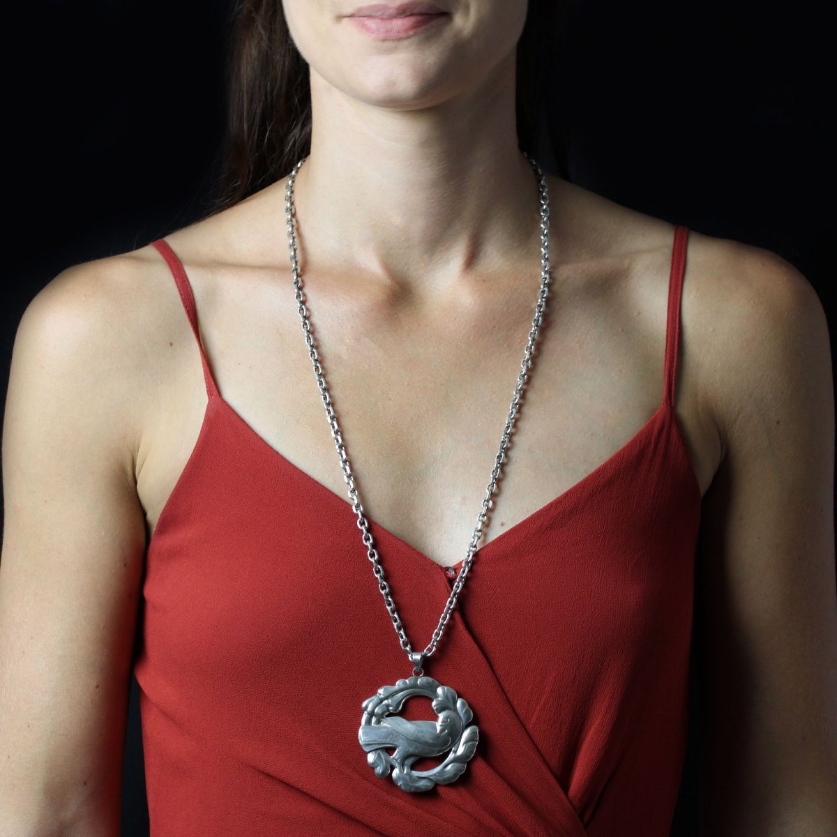 Georg Jansen Antique Silver Dove Necklace-photo-2