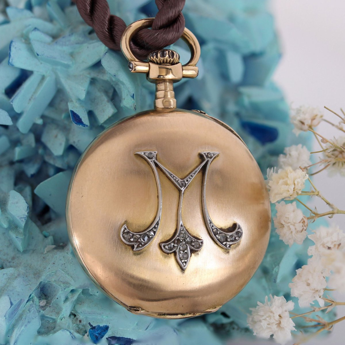 Rose Gold M Diamond Necklace Watch Pendant-photo-3