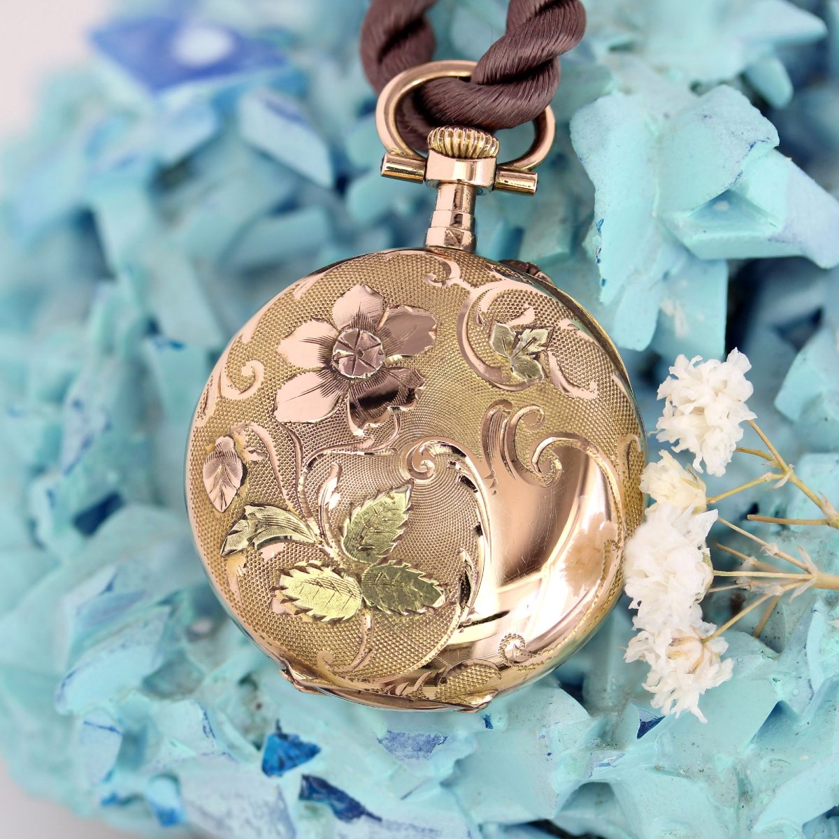 Pendentif Montre ancienne ors rose et vert-photo-3