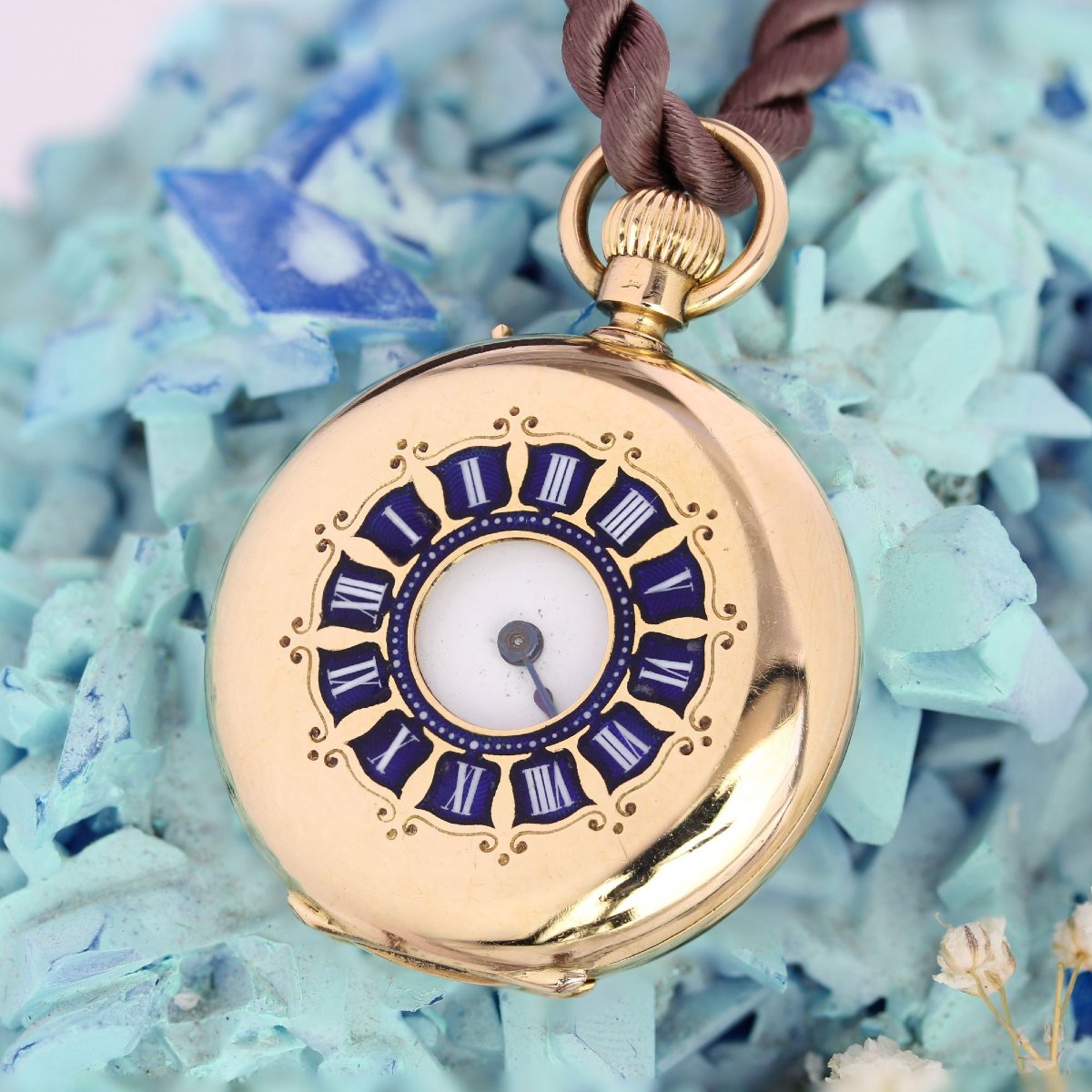 Yellow Gold Collar Watch With Blue Enamelled Numerals-photo-3