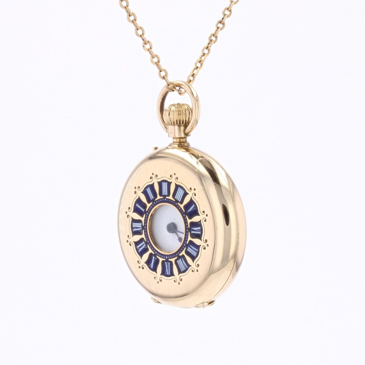 Yellow Gold Collar Watch With Blue Enamelled Numerals-photo-4