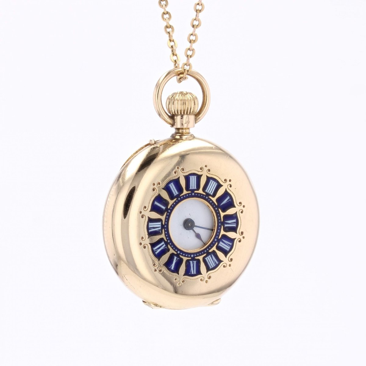 Yellow Gold Collar Watch With Blue Enamelled Numerals-photo-1