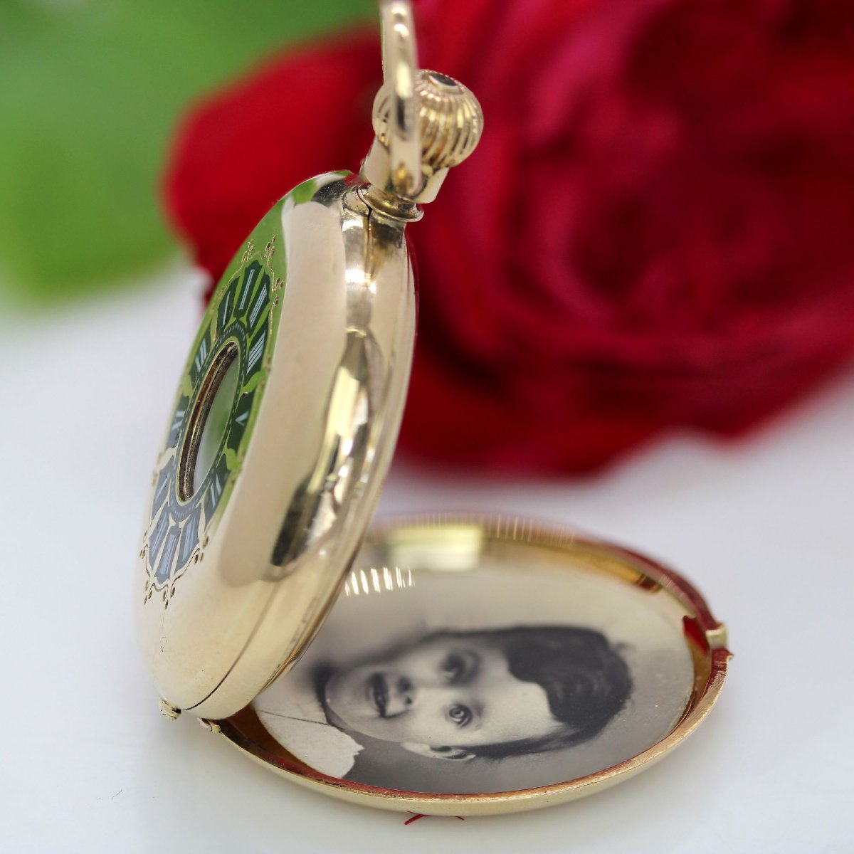 Yellow Gold Collar Watch With Blue Enamelled Numerals-photo-2