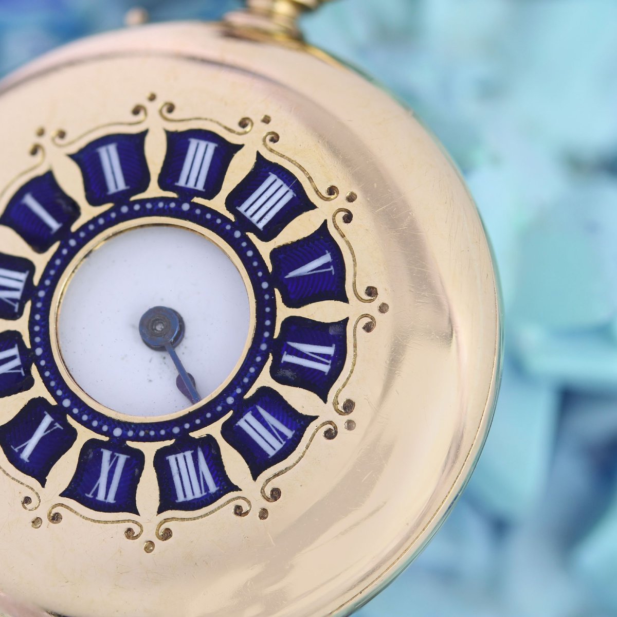 Yellow Gold Collar Watch With Blue Enamelled Numerals-photo-5