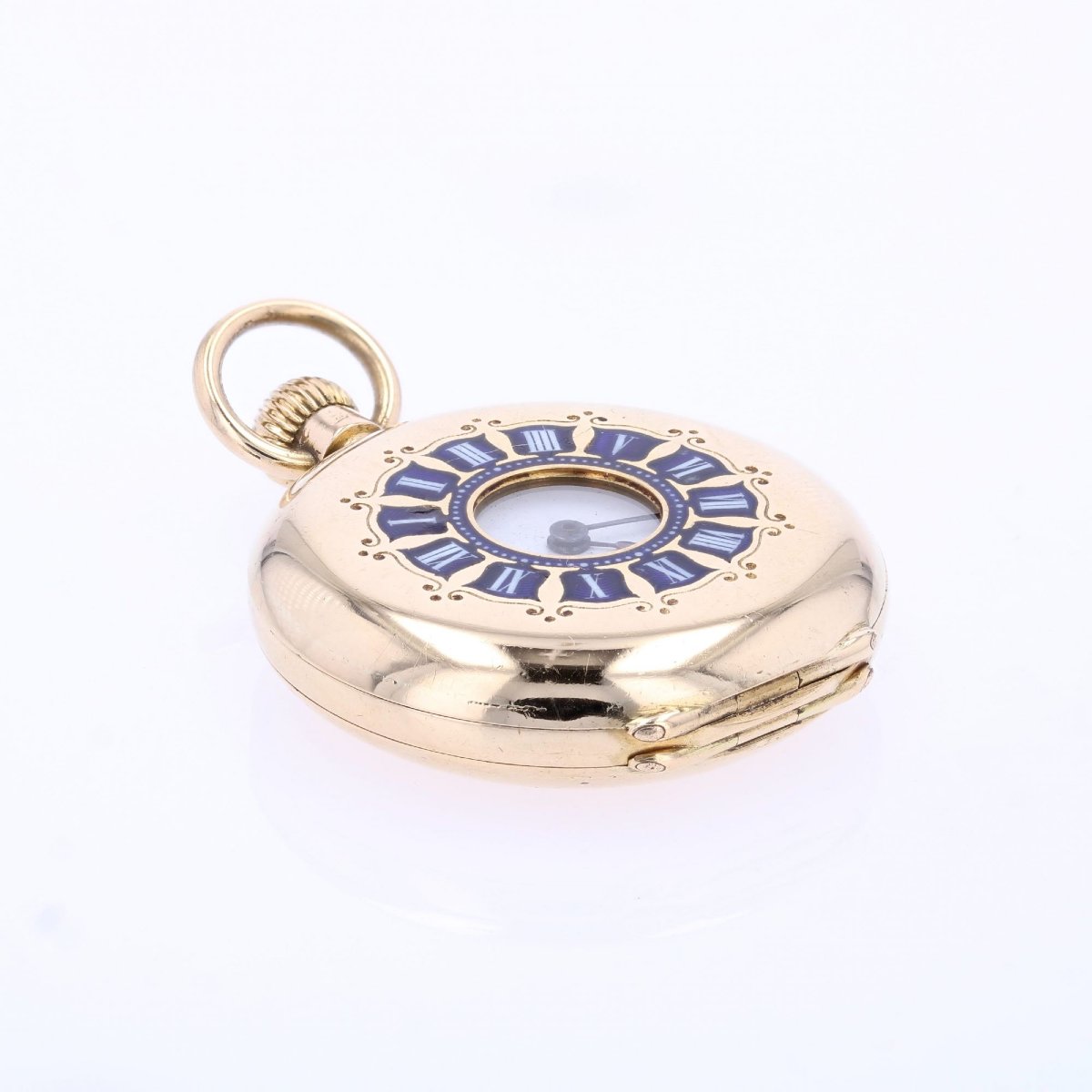 Yellow Gold Collar Watch With Blue Enamelled Numerals-photo-6