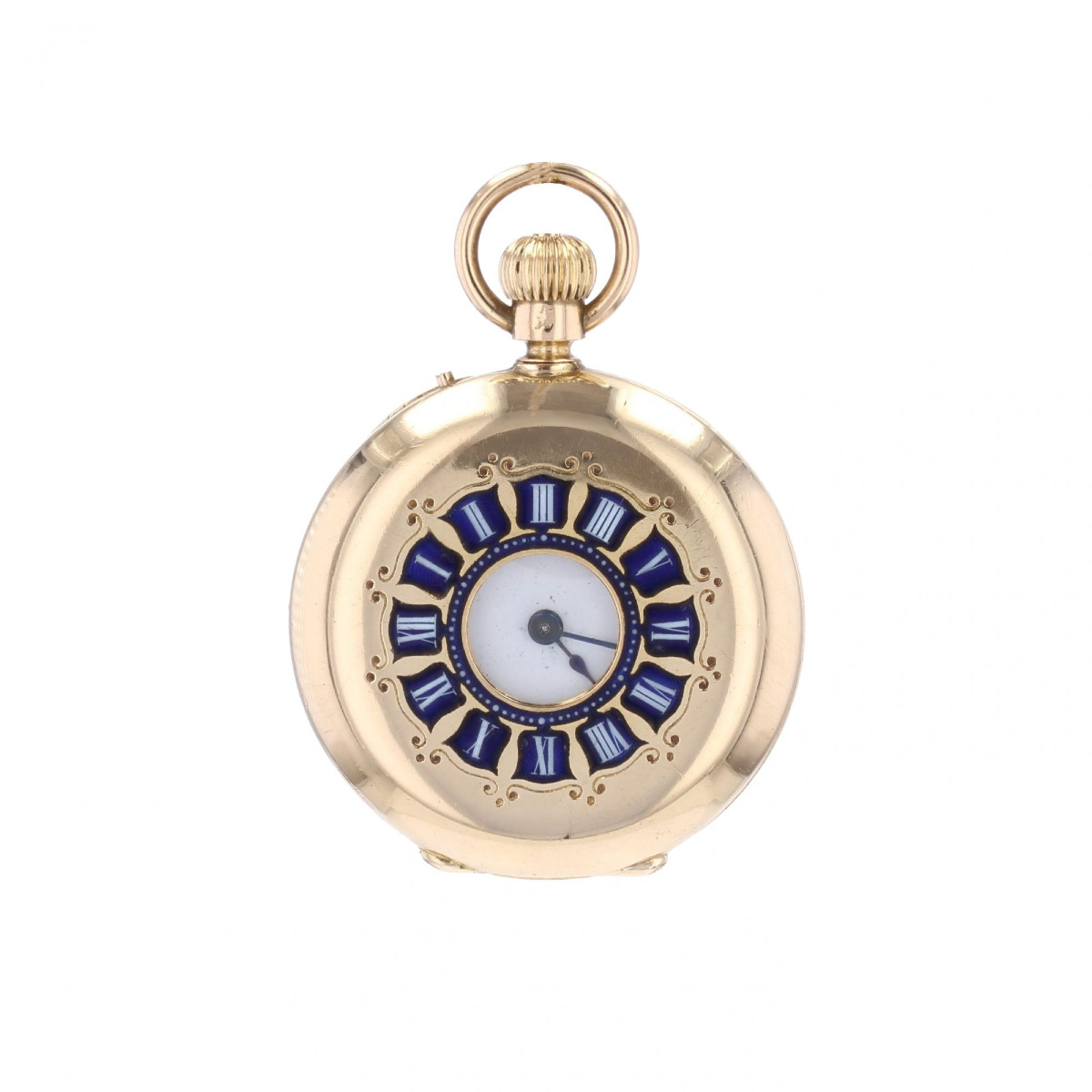 Yellow Gold Collar Watch With Blue Enamelled Numerals