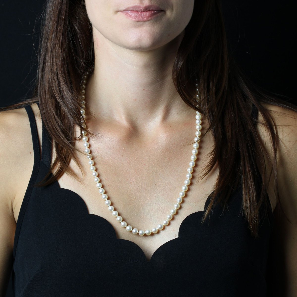 Collier de perles de culture blanches Choker et son fermoir diamants-photo-2