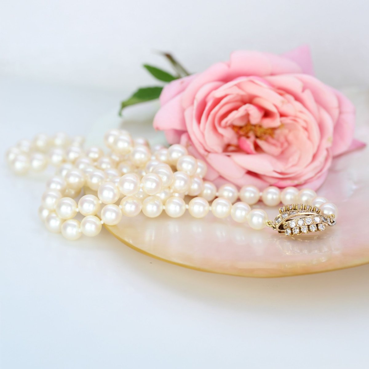 Collier de perles de culture blanches Choker et son fermoir diamants-photo-6