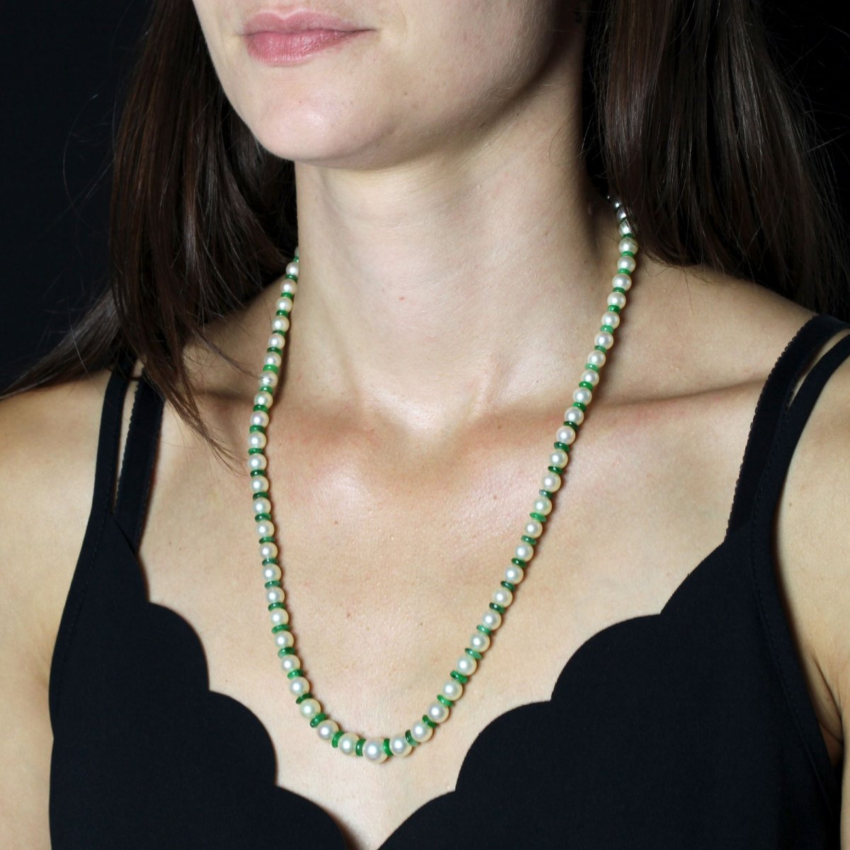 Collier de perles de culture et disque jade-photo-5