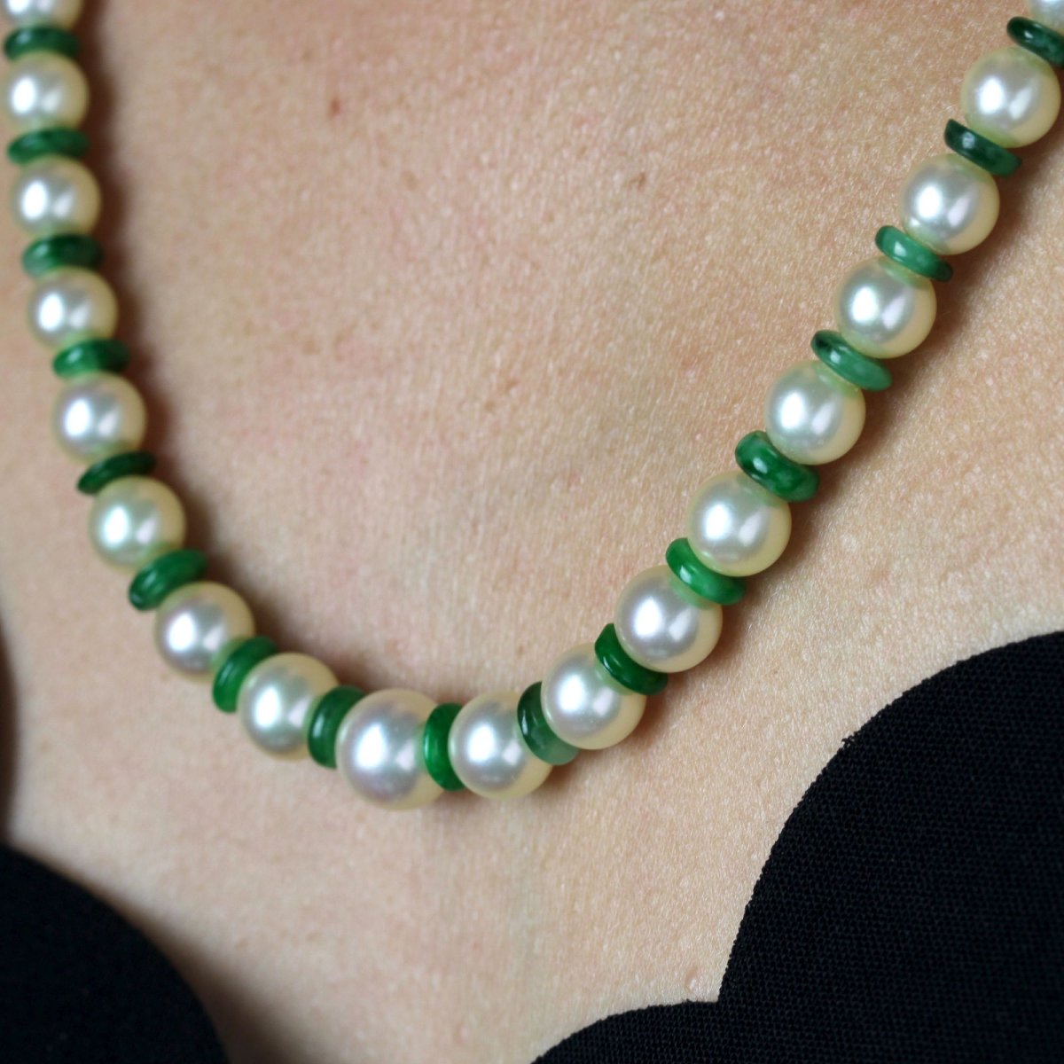Collier de perles de culture et disque jade-photo-6