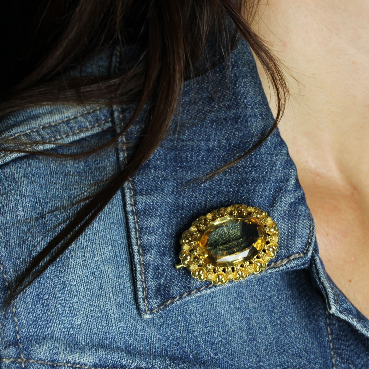 Broche ancienne citrine et or jaune-photo-3