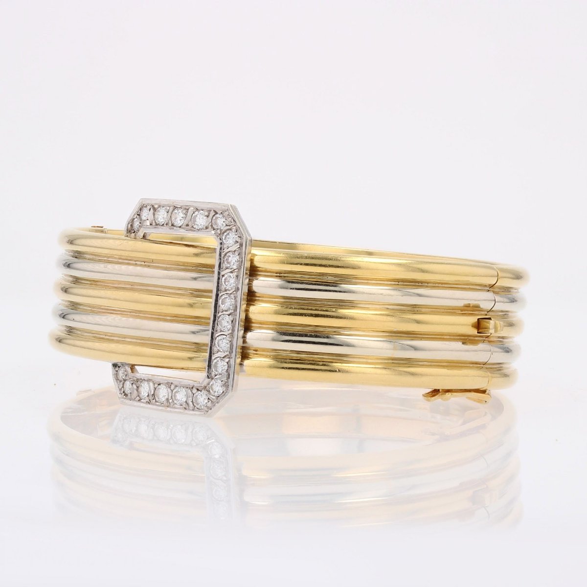 Bracelet jonc deux ors et sa boucle diamants-photo-4